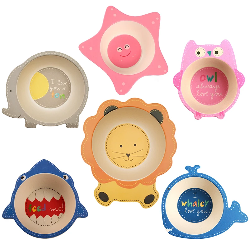 Baby Kids Natural Bamboo Fiber Bowls Cute Cartoon Animal Dishes Feeding Tableware Children Infant Toddler Portable Plates | Мать и