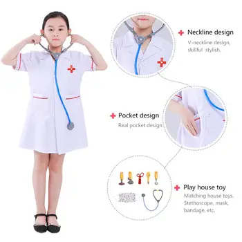 

Children Doctor Role Play Costume Dress-Up Set Doctor Lab Coat Medical Kit Cosplay For Toddler Scrub Additional Medical Tools