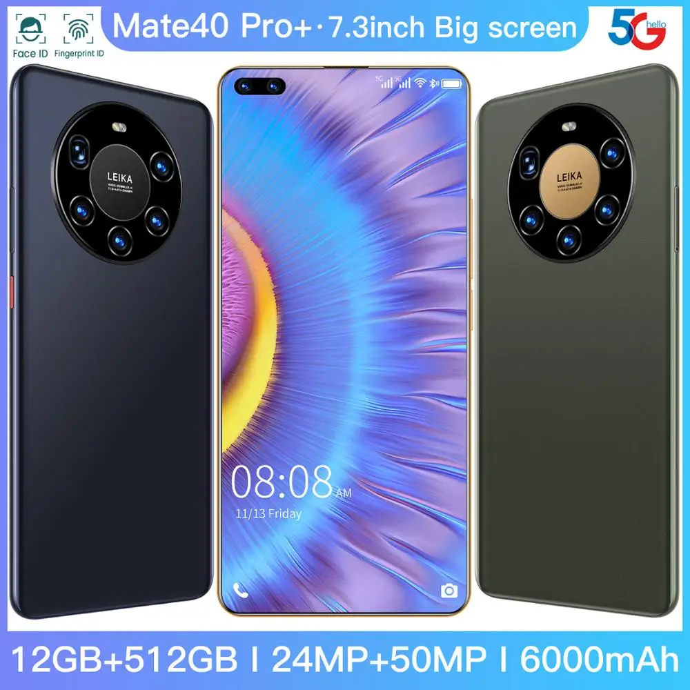 Global Version HUAWE Mate40 Pro+ Smartphone 7.3 Inch Full Screen Deca Core 6000mAh 12GB 512GB 4G LTE 5G Network Mobile Phone
