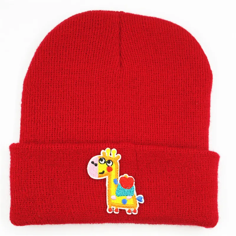 cotton Cartoon giraffe embroidery Thicken knitted hat winter warm hat Skullies cap beanie hat for men and women 361