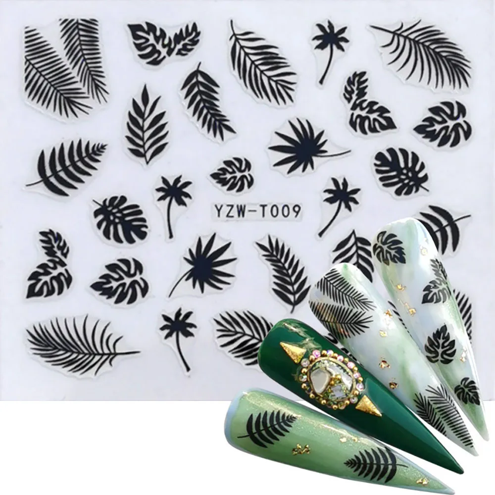 Nail Stickers for Manicure Nail Sticker Sliders For Nails Decal Self-adhesive Nails Figures Transfer Black DIY Accessories