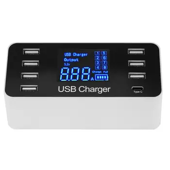

8 Ports USB HUB Adapter 7 USB and Type-C LCD Digital Display PD Charging Splitter Classic Colors and Simple Durable Design