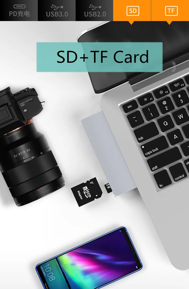 USB адаптер type C USB-C концентратор устройство для чтения карт SD TF PD type-C док-станция для macbook samsung huawei ПК ноутбука