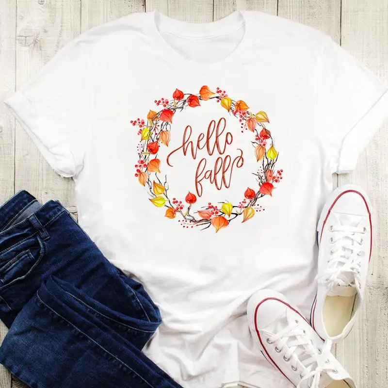 

Autumn Graphic Print Tees Women Tops Tshirt Cartoon Female T-Shirt Lovely Season Halloween Thanksgiving Happy Fall
