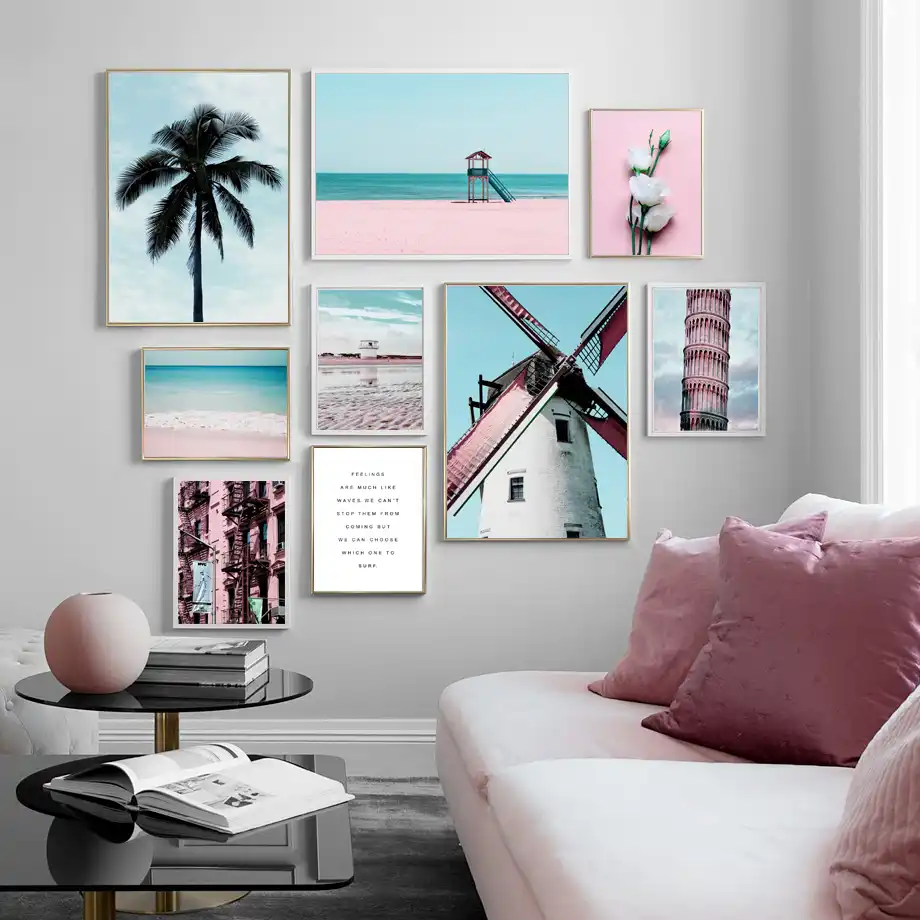 Torre Molino De Viento Mar Arbol Flor Carteles Nordicos Con Frases