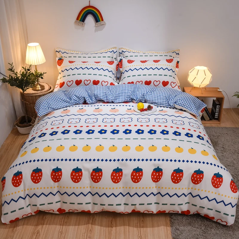 

Cute Printed Family Bedding Sets Home Bedding Set 3-4pcs High Quality Lovely Pattern with Flower Leaf Duvet Cover Pillowcase