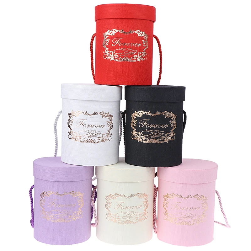 165*120mm Round Flower Paper Boxes Lid Hug Bucket Florist Gift Packaging Box Gift Candy Bar Boxes Party Wedding Supply