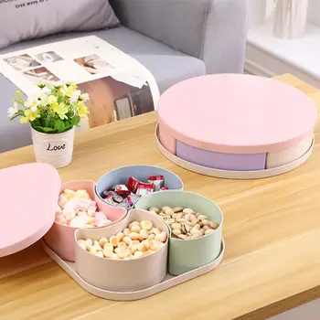 

Round Square Shape Candy Dried Fruit Nut Storage Box Snacks Tray Holder with Lid Space-Saving Fruit Plate Desktop Organizer