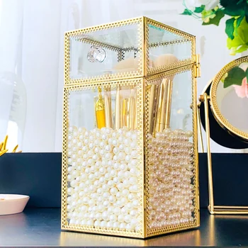 

Flip cover Makeup brush eyebrow pencil Lipstick comb glass storage box dressing table Cosmetic Display storage Organizer