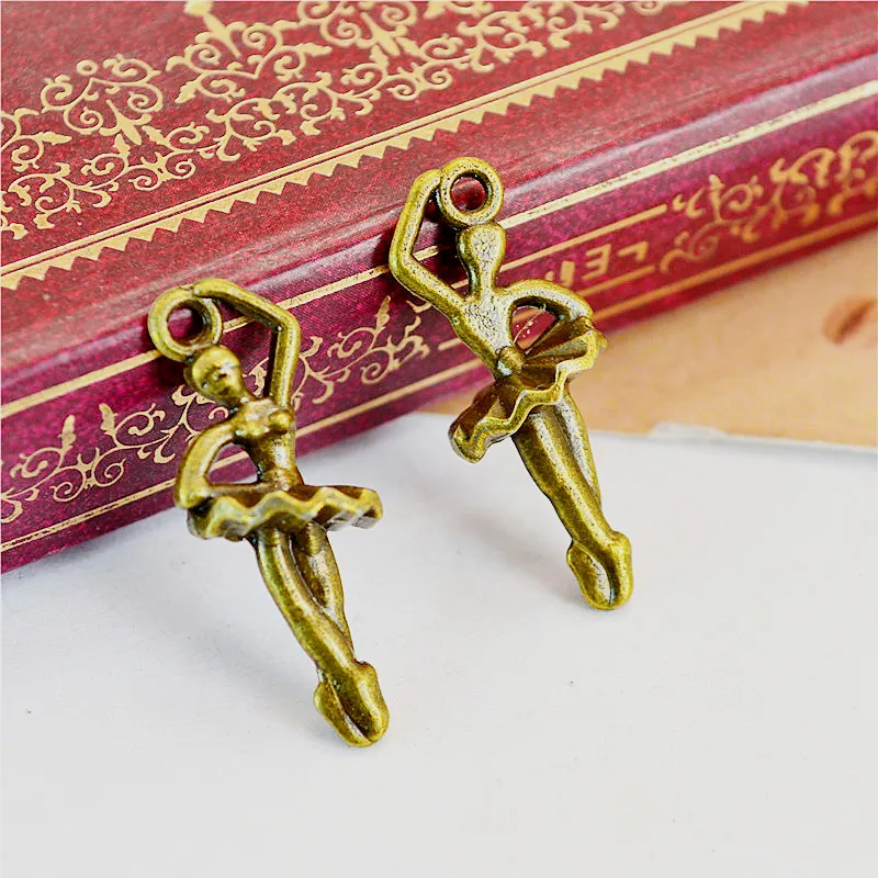 

Charm Pendants Dance Girl Ballet Antique Bronze Silver Pendants 25x10mm 30pcs T200 New Arrival Free Shipping