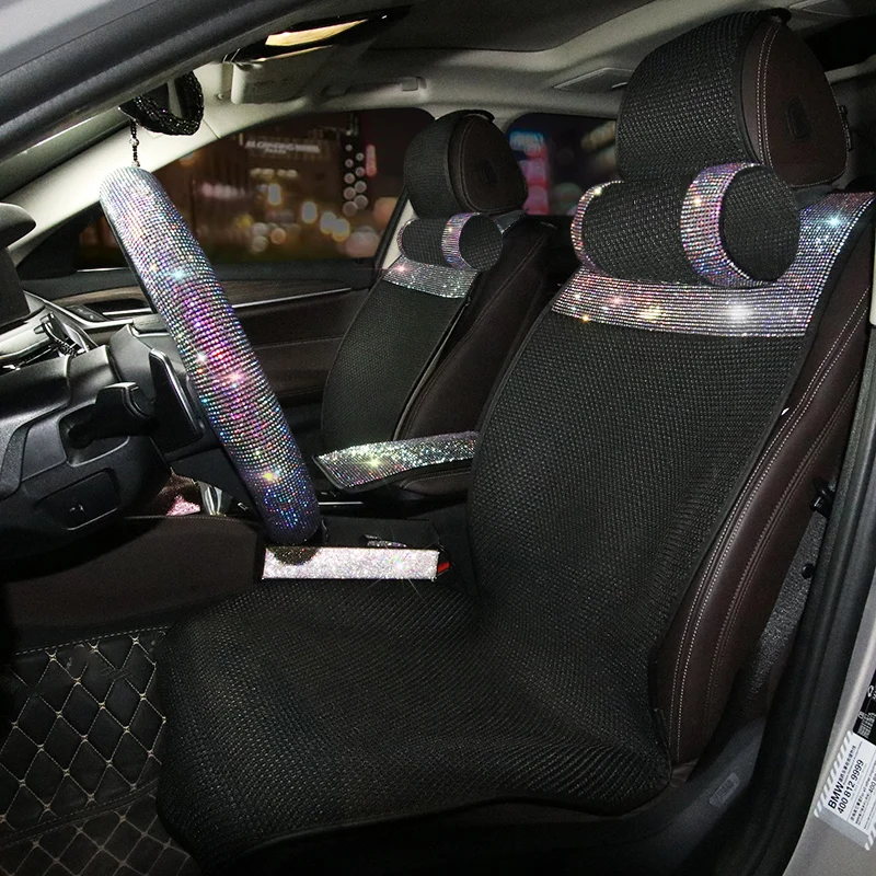 Модные леопардовые автомобильные чехлы для сидений, подушки для сидений автомобиля, универсальные Стразы с кристаллами для девочек и женщин - Название цвета: 5 seats 4 pillows  A