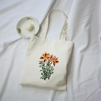 

Tote Bag FLOWER Custom Print Logo Shopping Bag Daily Use DIY Handbag Canvas Eco Reusable Recycle Text