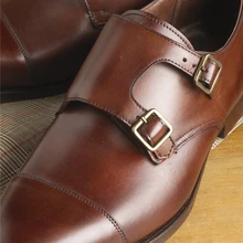 

Trendy Men's Spring and Autumn Fashion Cuff Pointed Flat Bottom Low Heel Pu Classic Casual Buckle Business Lefu Shoes AQ319