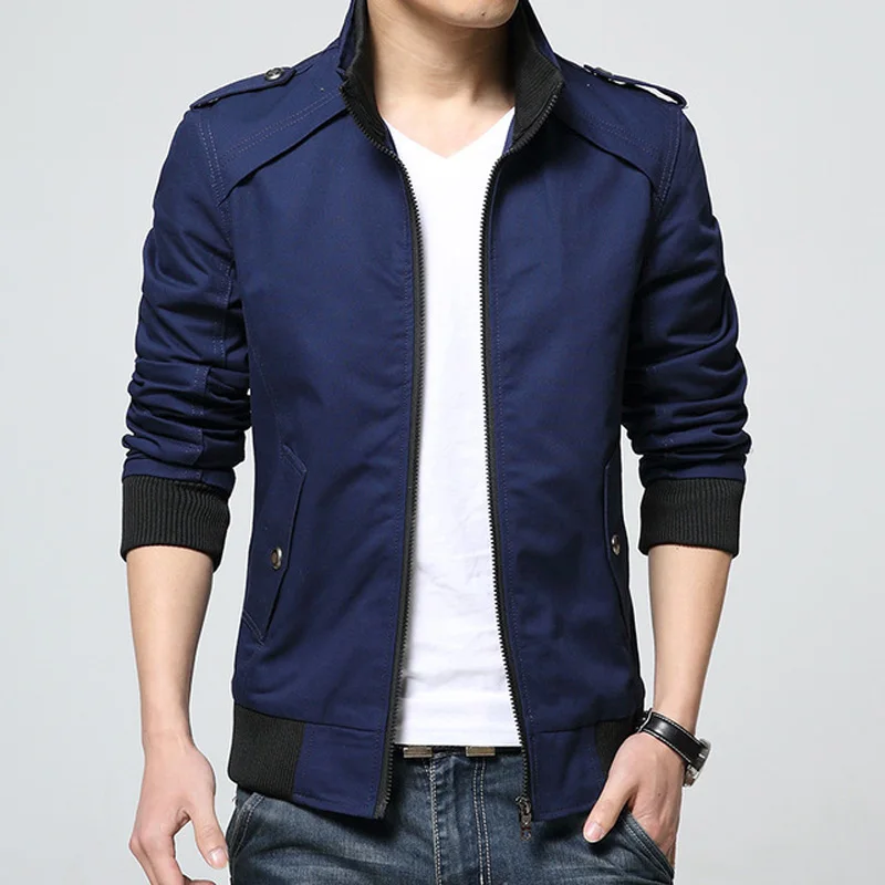 

Men's Jackets 2019 Spring Autumn New Cotton Wash Slim Fit Stand Collar Youth Casual Coat Fashion Men's Jackets Plus Size 4XL