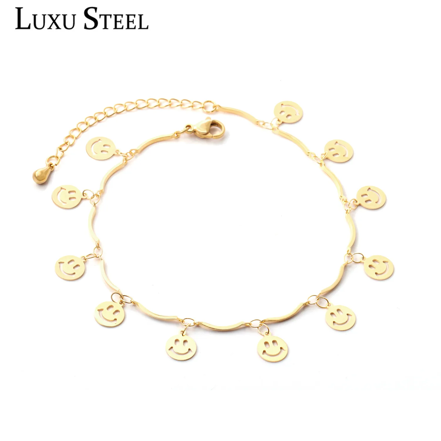 LUXUSTEEL Anklets For Women Cute Style Smile Face Stainless Steel Chain Anklets Female Accessories Birthday Gift Wholesale LUXUSTEEL Anklets For Women Cute Style Smile Face Stainless Steel Chain Anklets Female Accessories Birthday Gift Wholesale