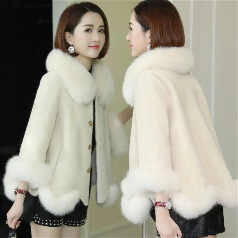 Faux Fur Coat Women Particles Imitation Sheep Shearing Jacket Women Imitation Fox Fur Collar Fashion Winter Coat Square Collar
