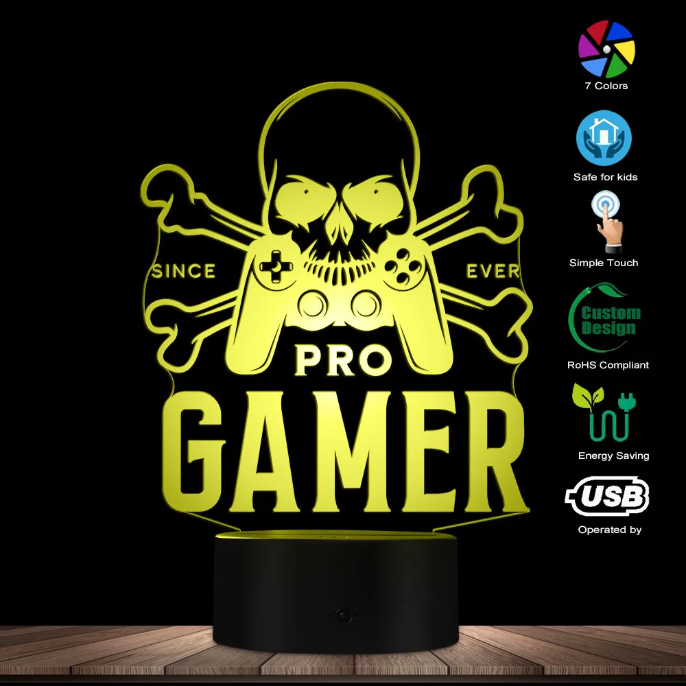 

Video Games Skull Bone Design Pro Gamer Night lights Kids Arcade Decor Since Ever Gamepad Table Lamp LED Gamer Fanatic Gifts