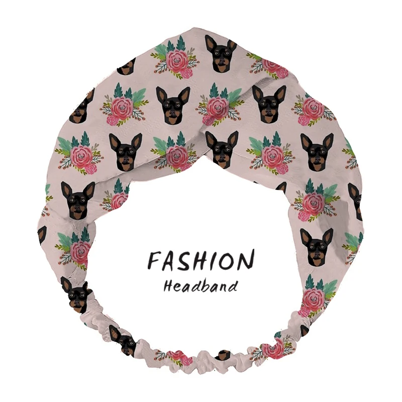 

2021 pink dog Print women Bandana Headband Cross Top Knot Elastic Hair Bands Girls Hairband women Hair Accessories Headwrap