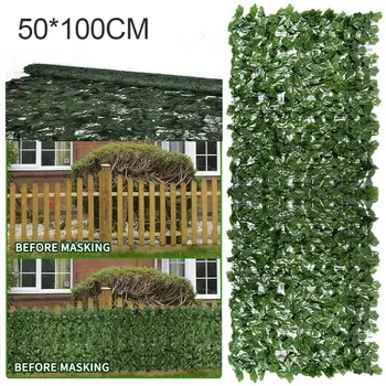 

50x100cm Plastic Artificial Green Leaf Roll Simulation Fence Net Privacy Screen Hedge Wall Fence Balcony Home Garden Decor