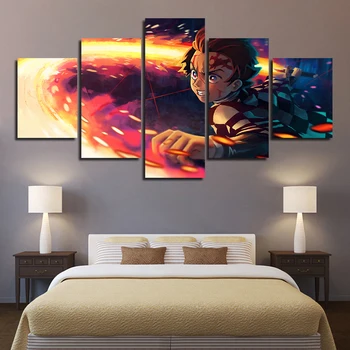 

Home Decoration Painting Wall Artwork 5 Panel Kimetsu No Yaiba HD Print Modern Poster Canvas Cuadros Modular Picture For Gift