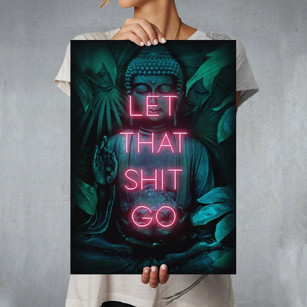 Quadro Su Tela Motivazionale 'Let That Shit Go' - Stampa Artistica Per Meditazione E Healing, 30x20 Cm, Pronta Da Appendere