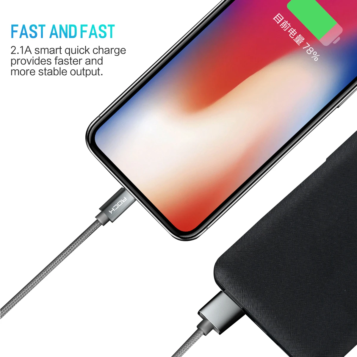 Usb кабель ROCK для iPhone IOS 13 12 11 10 9 быстрое зарядное устройство с подсветкой USB кабелей