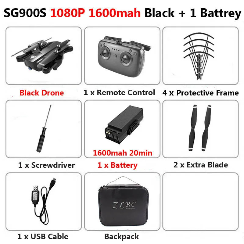 Дрон SG900S gps складной Профессиональный Дрон с камерой 1080P HD селфи WiFi FPV широкоугольный Радиоуправляемый квадрокоптер Вертолет игрушки F11 - Цвет: 1600mah 1080P 1B Bag