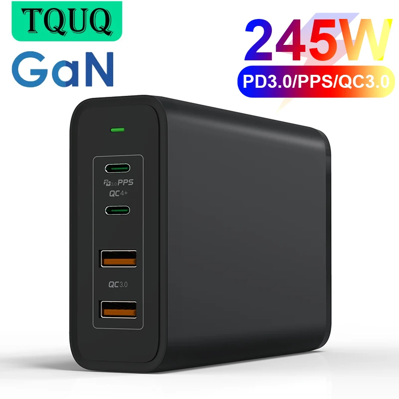 TQUQ 245W GaN Charger USB-C Power Adapter 4-port PD 100W PPS 65W 45W QC4.0 for MacBook iPad iPhone Samsung Huawei - Цена: 3 851,27 - 14 001,18 руб.