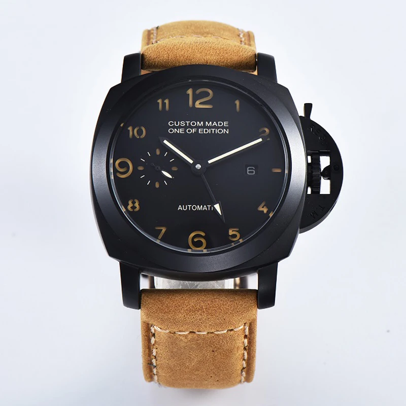Parnis 44 мм автоматические механические часы для мужчин GMT наручные кожаный ремешок Роскошные светящиеся водонепроницаемые военные мужские часы CM115 - Цвет: NO4
