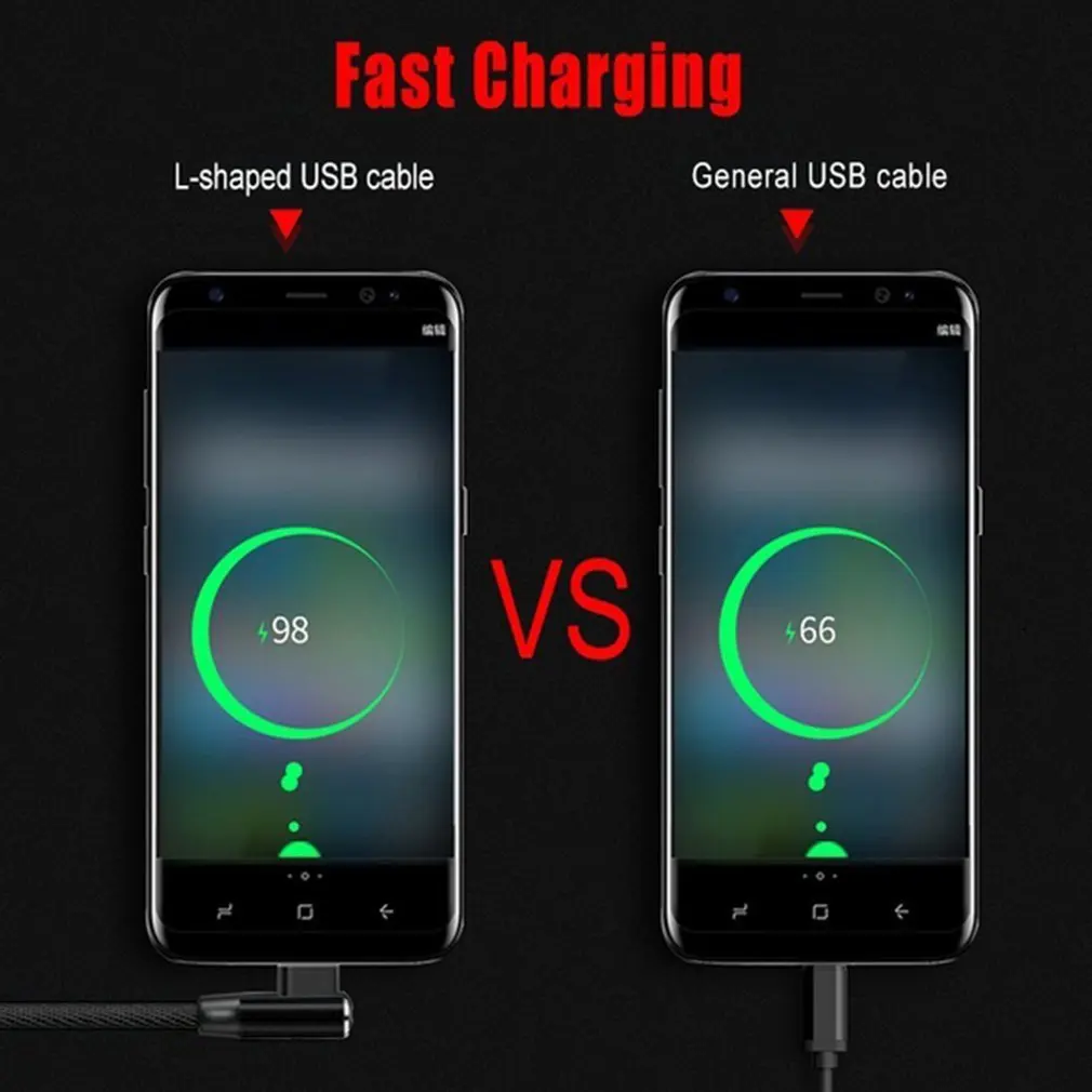 L type кабель для передачи данных 90 градусов нейлоновый USB кабель Универсальный Для Android мобильного телефона Быстрый зарядный кабель высокоскоростной передачи данных