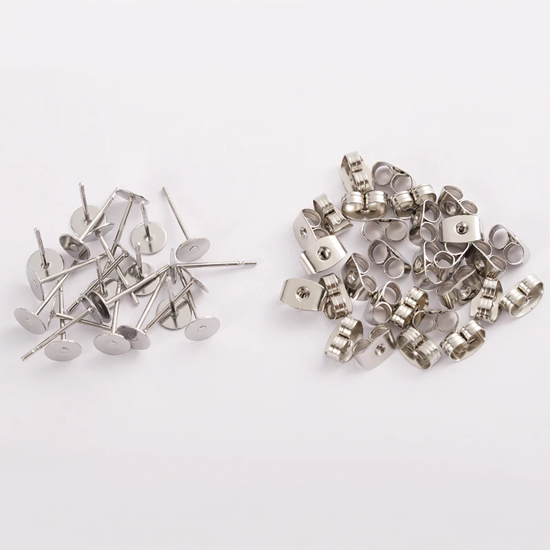 

100sets Stainless Steel Stud Earring Post &Back Set Blank Base fit Cabochon 3/4/5/6/8/10/12mm for DIY Jewelry Making Findings
