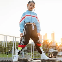 Танцевальные костюмы в стиле хип-хоп для девочек, пиджак и брюки черного цвета, уличная одежда для сцены, детские танцевальные джазовые наряды, одежда для выступлений в Корейском стиле