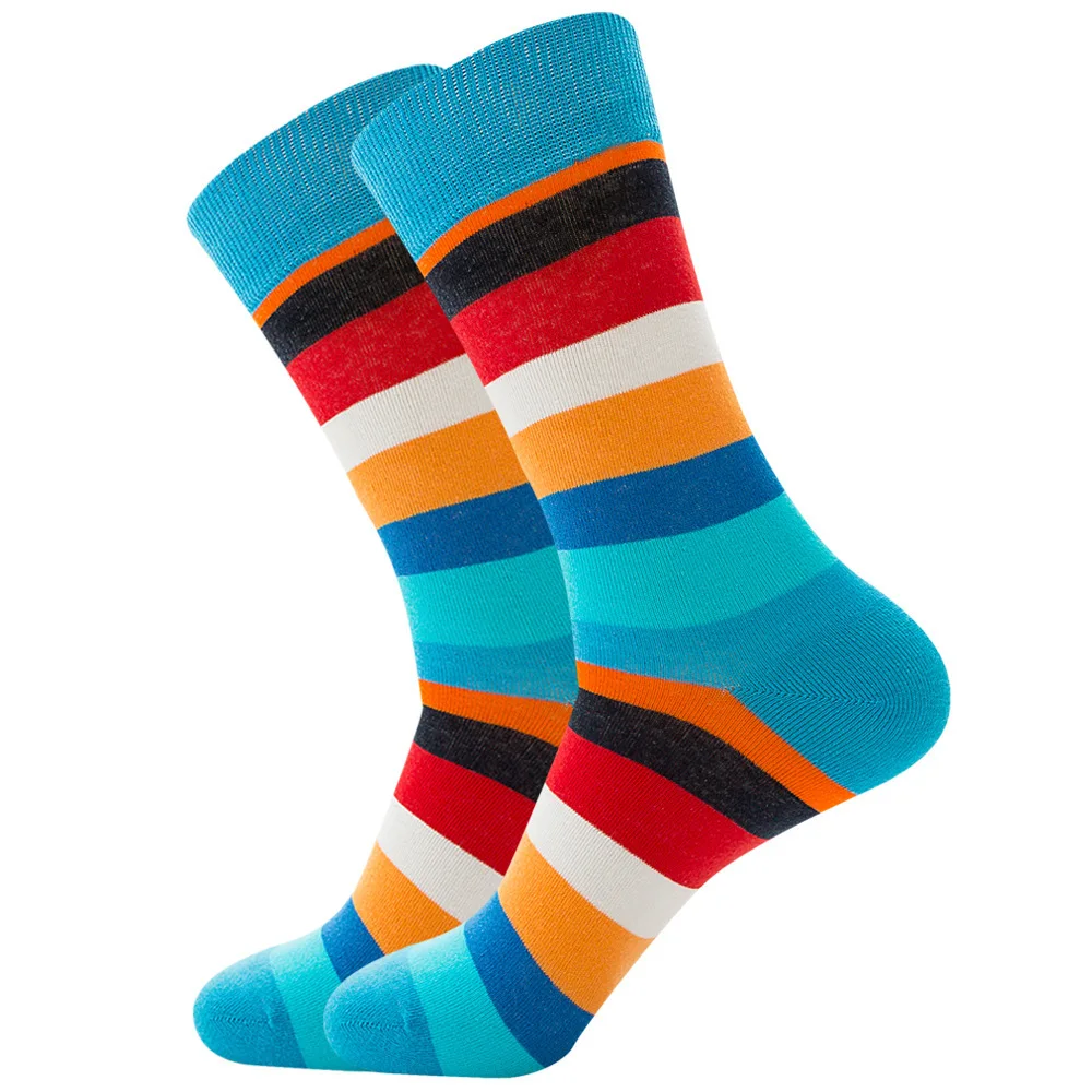 PEONFLY/1 пара мужских носков; хлопковые цветные удобные носки для счастливого скейтборда; забавные Свадебные носки с геометрическим узором в горошек и полоску