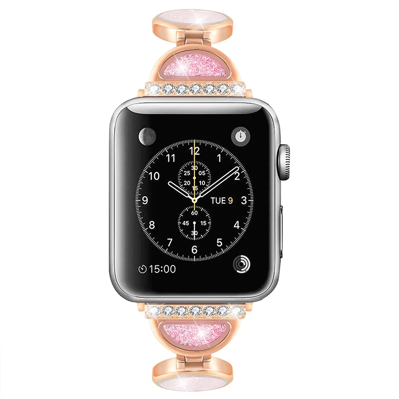 Розовое золото Quicksand женские часы ремешок для Apple Watch Band 4 браслет из нержавеющей стали часы круглой формы ремешок для iwatch