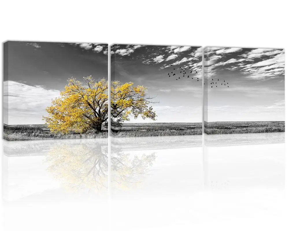 

Black and White Yellow Autumn Tree Wall Art Decor Canvas Painting Kitchen Prints Pictures for Home Living Dining Room