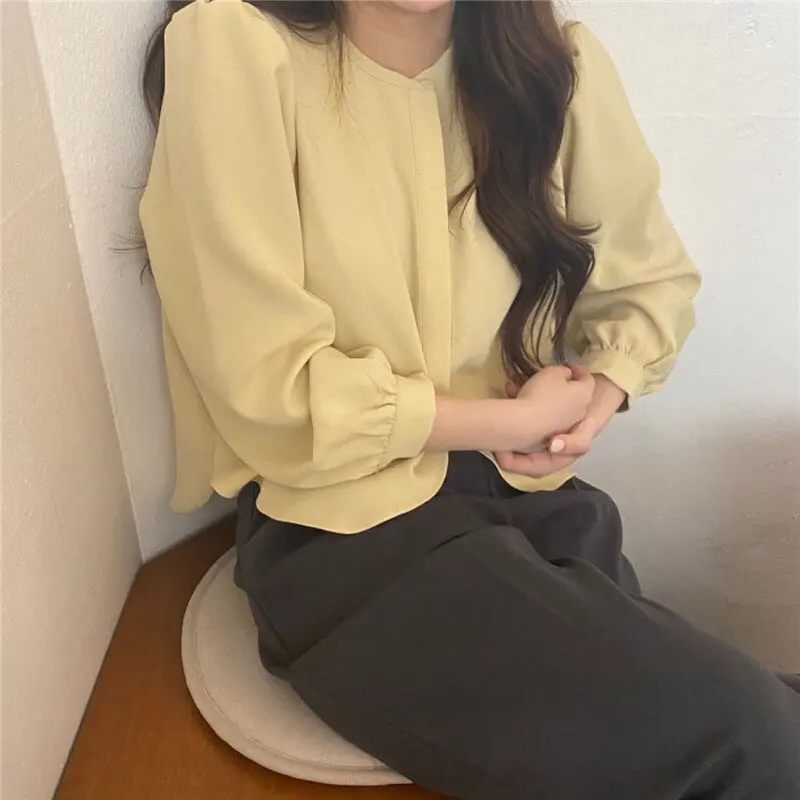 

Alien Kitty Lemon Yellow All-Match Cute Office Lady 2020 All Match Chic Streetwear Loose High Waist Sweet Casual Female Shirts