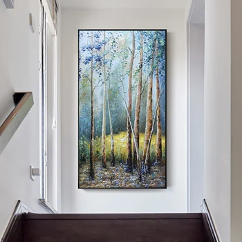 

Pure hand-painted Oil Painting Decorative Painting The Living Room European-birch Forest Landscape Entrance Hallway Vertical Ver