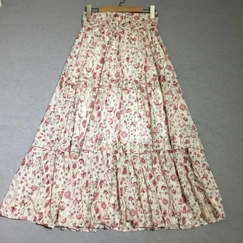 

[ElfStyle] - Woman Floral Print Long Cotton Skirts Zipper back New fashion