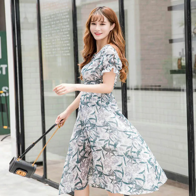 

[Limited Time Seckilling Rebate Does Not Change] 2019 Summer New Style Large Size Fashion Floral Fat Mm Mid-length Dress