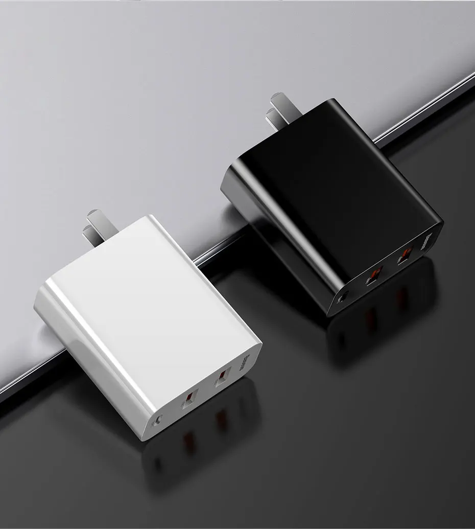 Baseus 60 Вт Usb зарядное устройство usb type-C быстрое зарядное устройство двухдиапазонный Usb слот и адаптер США для зарядки телефона путешествия настенное зарядное устройство с 1 м