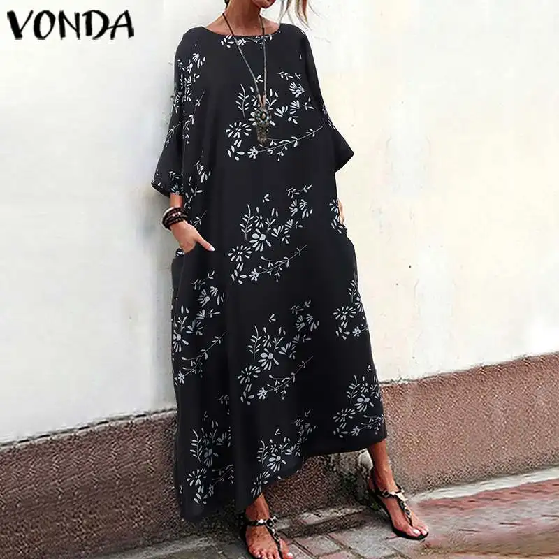 VONDA платье для беременных длинное платье с длинными рукавами и цветочным принтом Летний Пляжный сарафан повседневные свободные вечерние платья Vestidos Femme Robe