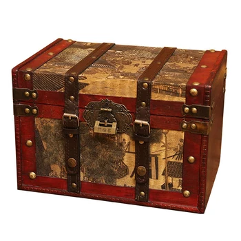 

Vintage Wooden Jewelry Storage Box Treasure Chest Organizer Gifts Box