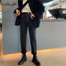Fdfklak джинсы с высокой талией женские джинсы mujer новые узкие прямые черные брюки плюс бархатные осенние зимние джинсовые брюки