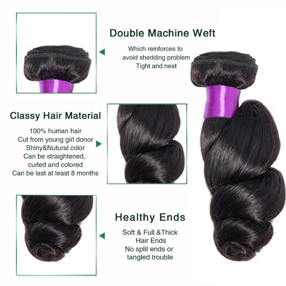 Loose Wave Bundles Human Hair Brazilian Hair Weave Bundles 3/4 PCS Human Loose Wave Extensions Remy