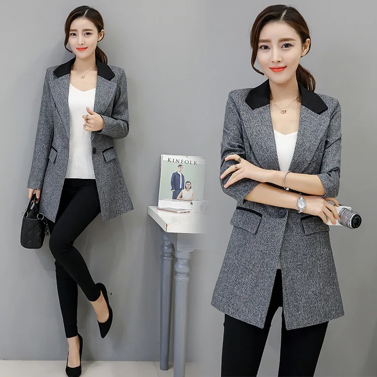 

Suit Women's 2018 Spring And Autumn Slim Fit Mid-length Suit Jacket Casual Large Size Tops
