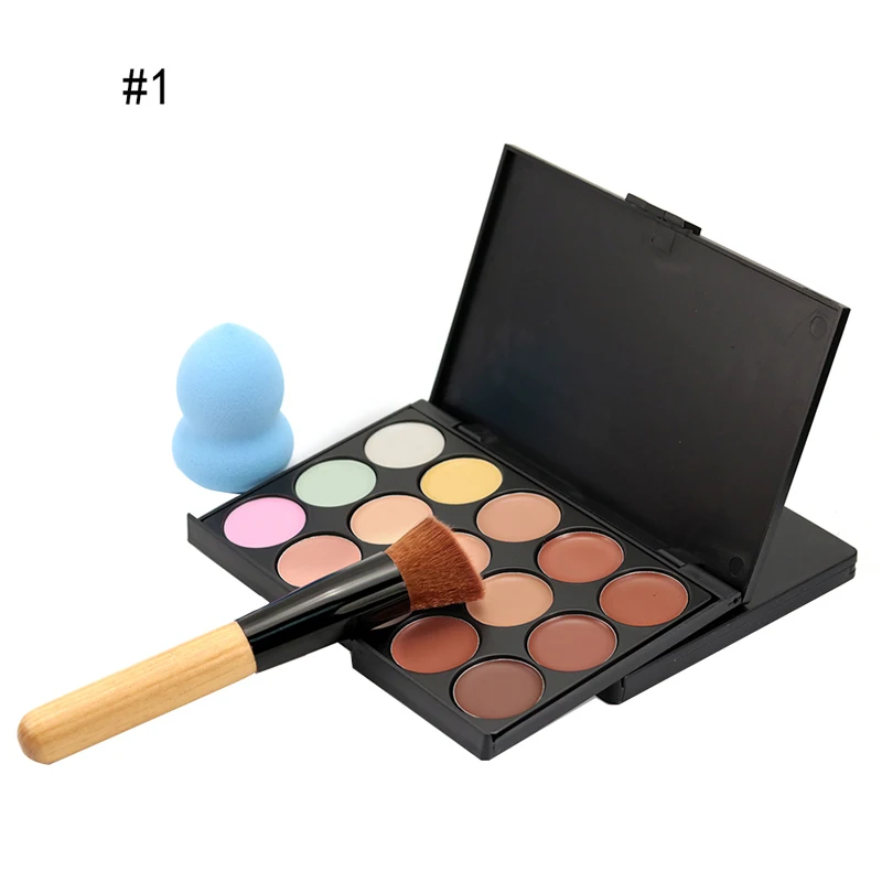 

15 Colors Contour Cream Makeup Concealer Palette + Sponge Puff Powder Brush