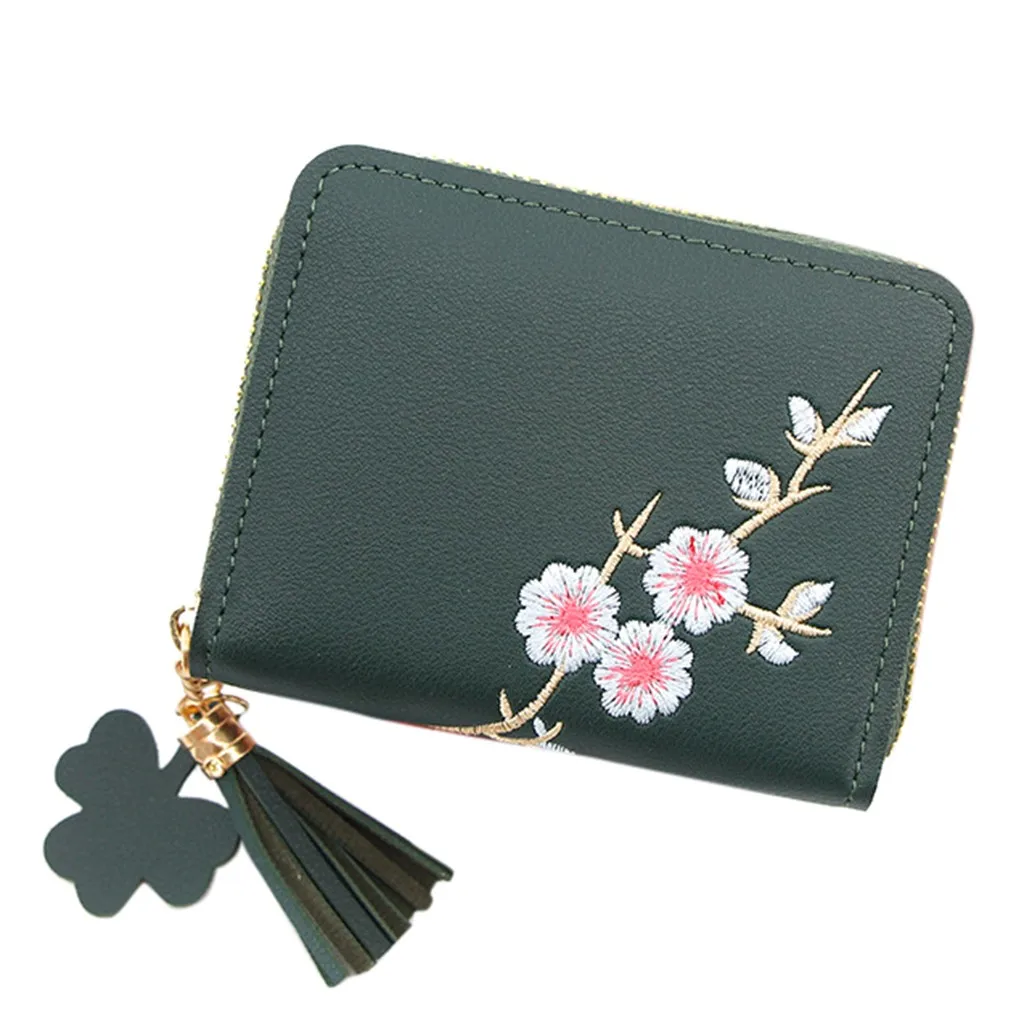 Женские сумки, уличная мода, сплошной цвет, цветок, бахрома, кожа, кошелек для карт, женская маленькая сумка для денег d45 - Цвет: Зеленый
