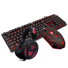  Gaming Keyboard Mouse Headsets Mouse Pad Set 1600DPI Waterproof Illuminated ND998 