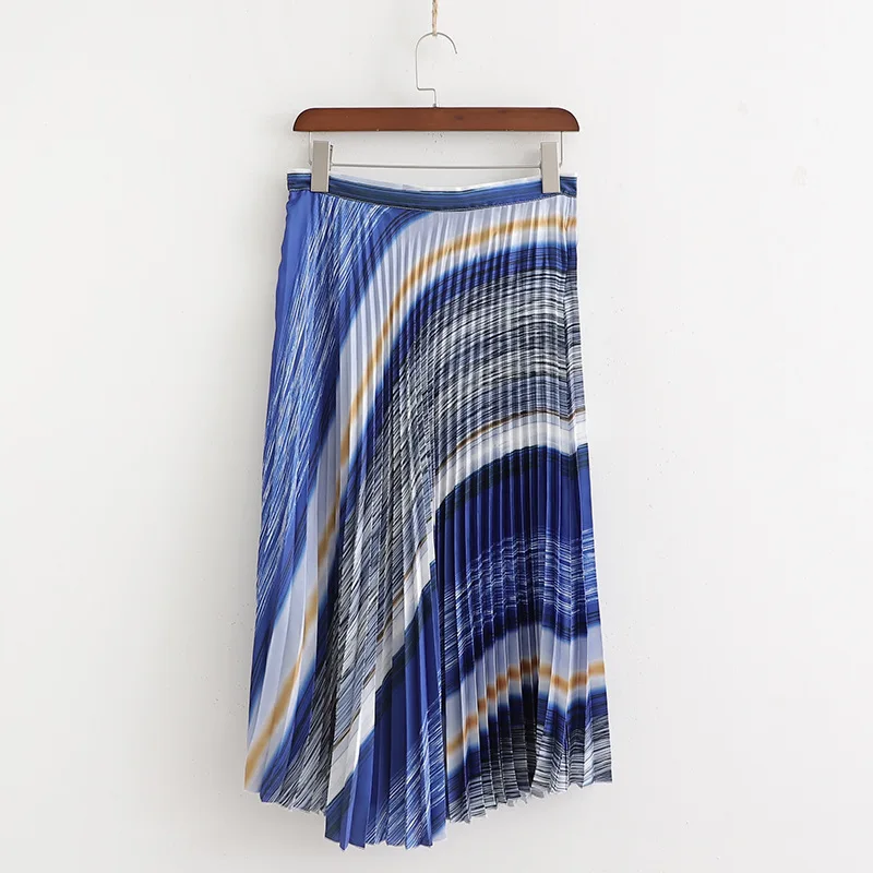 Весна и лето стиль Ozhouzhan полосатая плиссированная юбка с принтом женская юбка с принтом Pop1924