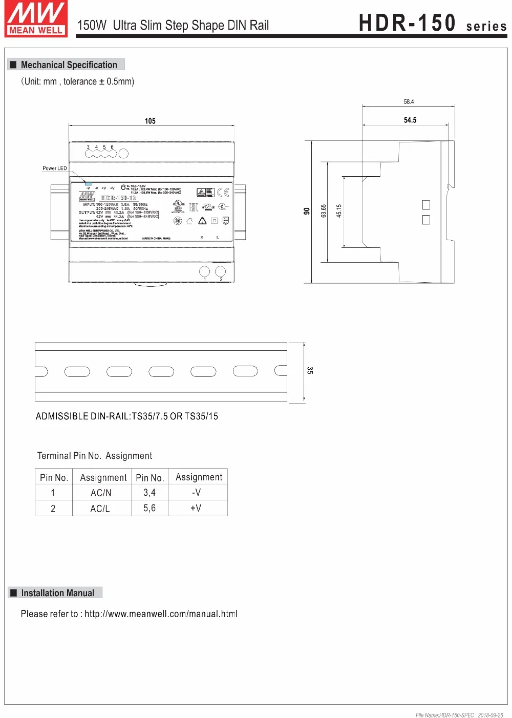 Mean well-fonte de alimentação com trilho, 5v, 12v, 15v, 24v, 48v